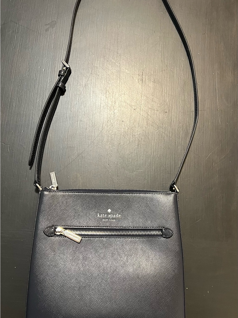 kate spade Navy Saffiano Leather Crossbody with Front Zip